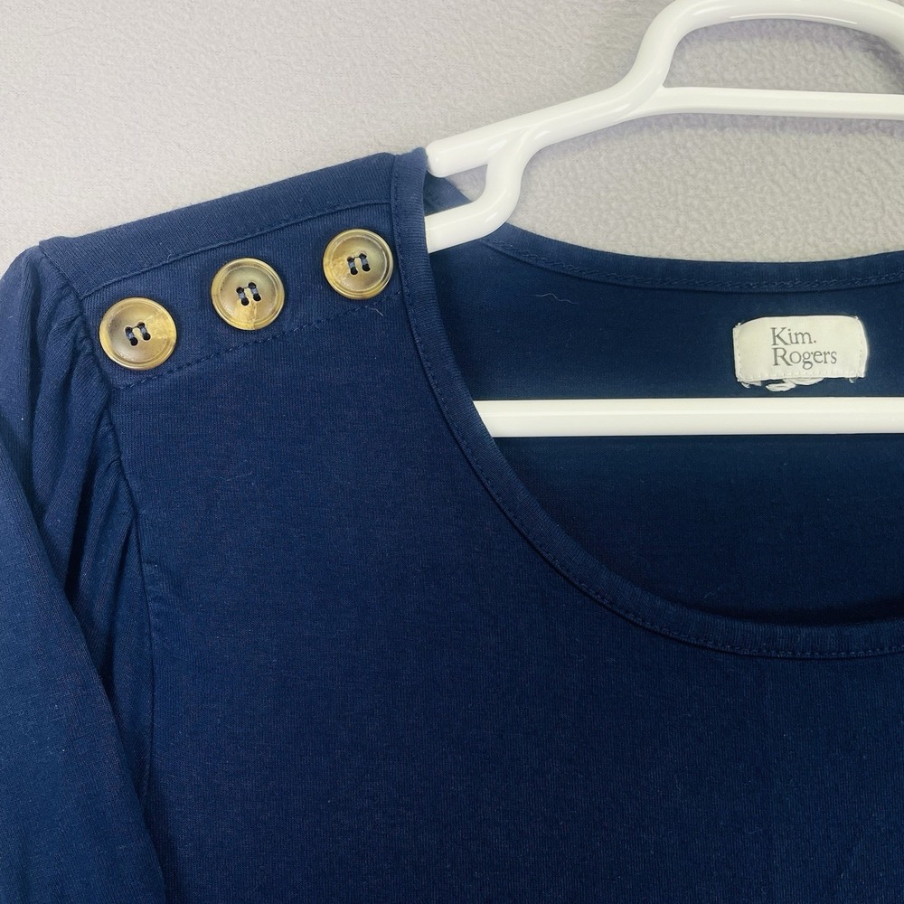 Kim Rogers Women 2XL Navy Blue Tunic Top Shoulder Button Accent KRTP02698W